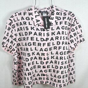 Karl Lagerfeld Paris Womens Shirt 2X Pink Lagerfeld graphic blouse Plus Size